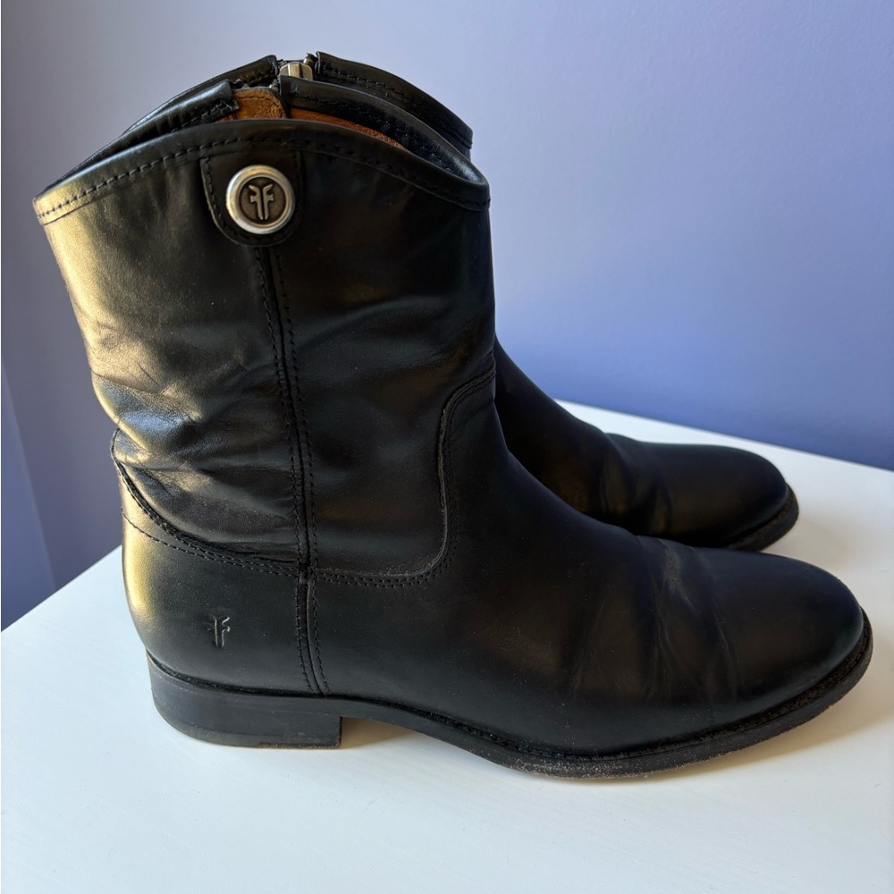 Frye ankle boots, black leather, size 7.5
